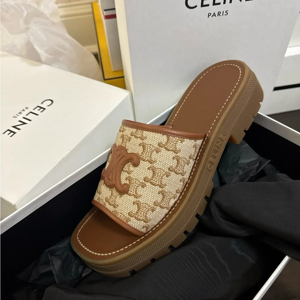 Celine Brown and Cream Women's Mules - Picture 2 of 2